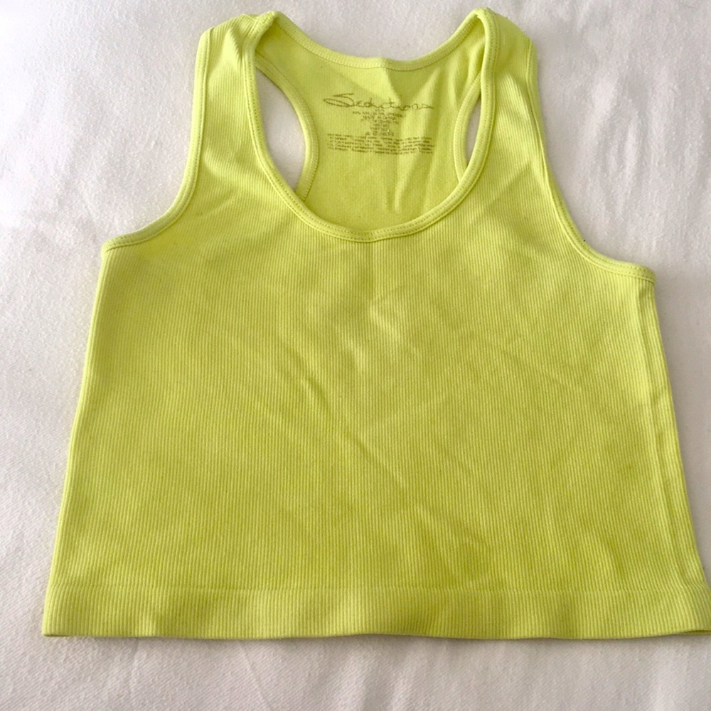 Seduction Yellow Green Ribbed Racerback Cropped Tank Top S